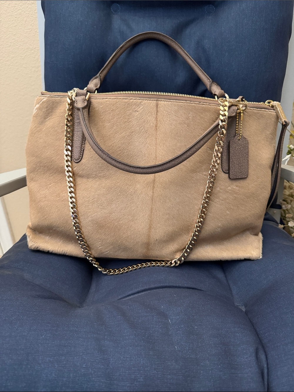 Coach Taupe Haircalf Top Handle Tote with Leather Trim - Picture 5 of 6